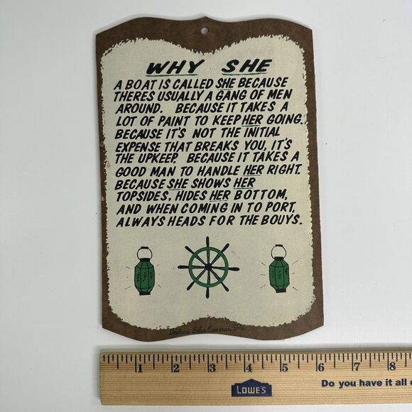 Why She Hanging Sign Boating Nautical Man Cave Tourist Indian Echo Caverns PA - Picture 7 of 8